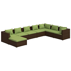 vidaXL Salon de jardin 8 pcs avec coussins résine tressée marron