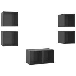 vidaXL Ensemble de meubles TV 5 pcs Gris brillant Bois d'ingénierie