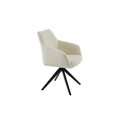 Vente-Unique Lot de 2 chaises pivotantes avec accoudoirs - Tissu bouclette et métal noir - Blanc - MUSE de Maison Céphy pas cher