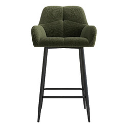 Moloo LEA-Tabouret de bar en tissu bouclé Vert Army et métal noir (x2) pas cher