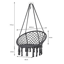 Ecd Germany Chaise suspendue hamac siège balançoire fauteuil relax gris coton Ø 80 cm 120 kg pas cher
