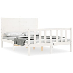 Maison Chic Lit adulte - Cadre Structure de lit avec tête de lit Contemporain blanc 140x190 cm bois massif -MN19629