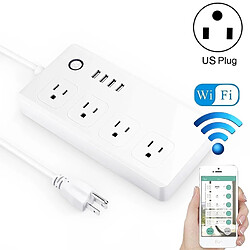 Wewoo Prise Connectée 4 ports USB + 4 x US Plug Jack télécommande WiFi Smart Power Socket Fonctionne avec Alexa et Google Home, AC 110-240 V, américaine