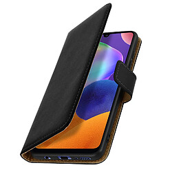 Avizar Housse Samsung Galaxy A31 Cuir Véritable Porte-carte Support Vidéo Noir