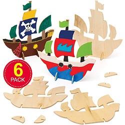 Baker Ross- Lot de 6 Bateaux de Pirates en Bois, AW621, 6 Pack