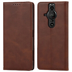 Etui en PU auto-absorbé avec support marron foncé pour Sony Xperia Pro-I