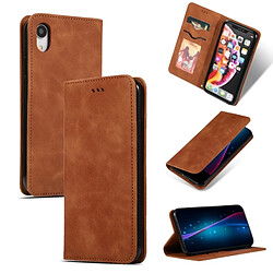 Wewoo Housse Coque Etui en cuir avec rabat horizontal magnétique Business Skin Feel pour iPhone XR Marron