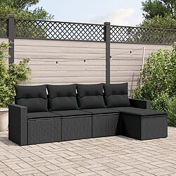 Maison Chic Salon de jardin 5 pcs avec coussins | Ensemble de Table et chaises | Mobilier d'Extérieur noir résine tressée -GKD37730