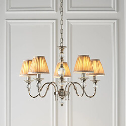 Interiors 1900 Suspension 5 ampoules Polina, nickel et cristal, abat-jour beiges