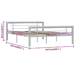 vidaXL Cadre de lit sans matelas gris et blanc métal 140x200 cm pas cher