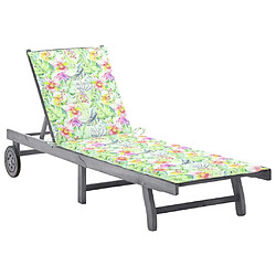 VIDAXL Chaise longue avec coussin - Bois d'acacia - Gris