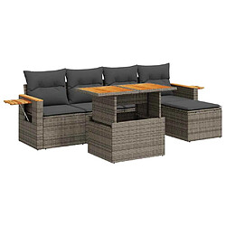 vidaXL Salon de jardin avec coussins 6 pcs gris résine tressée acacia