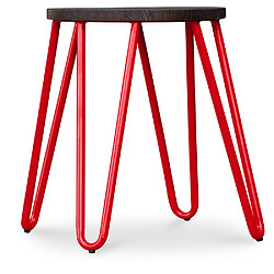 ICONIK INTERIOR Tabouret Hairpin - 42cm - Bois foncé et métal Rouge