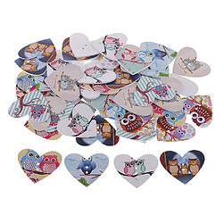 50pcs forme de coeur mignon motif hibou 2 boutons en bois boutons bricolage couture artisanat