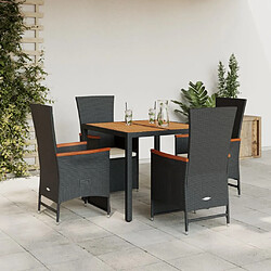 vidaXL Ensemble à manger de jardin coussins 5pcs Noir Résine tressée