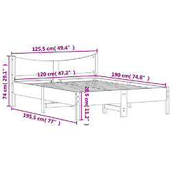 Vidaxl Cadre de lit Blanc 120x190 cm Bois de pin massif pas cher