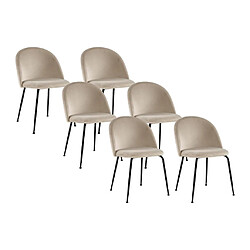 Vente-Unique Lot de 6 chaises en velours et acier inoxydable noir - Beige - MELBOURNE