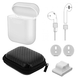 Avizar Kit Accessoires AirPods 5en1 Housse Étui Cordon Embout Support Apple Watch Blanc