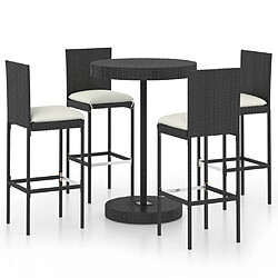 vidaXL Ensemble de bar de jardin 5 pcs et coussins Résine tressée Noir