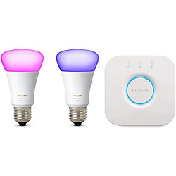 Philips Kit de démarrage 2 Ampoules E27 + Pont de Connexion [Classe énergétique A+] Verre 10W Blanc