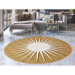 Acheter Vente-Unique Tapis rond soleil en relief - D.200 cm - Moutarde et blanc - LUMINIO