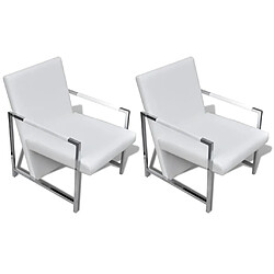 vidaXL Fauteuils lot de 2 avec cadre chromé blanc similicuir