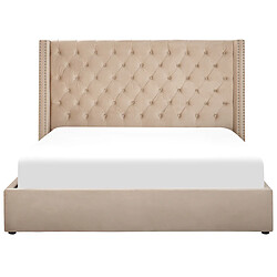 Beliani Lit avec coffre en velours beige 160 x 200 cm LUBBON pas cher