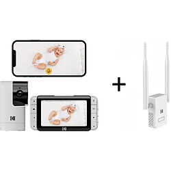 KODAK Cherish C525P Moniteur vidéo intelligent pour bébé - Amplificateur de Signal R100 offert - Blanc