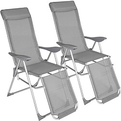 Helloshop26 Lot de 2 fauteuil de jardin chaise longue pliable avec repose pieds; accoudoirs, appuie-tête amovible salon de jardin exterieur structure en aluminium dossier inclinable mobilier de jardin 2208264