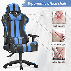 Acheter Fauteuil Gamer - BIGZZIA Chaise Gaming Ergonomique - Siège Gamer avec appui-tête et oreiller lombaires - Inclinable 90 °-155 ° -Noir et Bleu