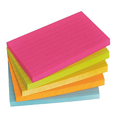 Notes repositionnables néon lignées Post-it 76 x 127 mm - bloc de 100 feuilles - Lot de 5