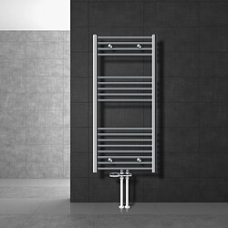 LuxeBath Radiateur de salle de bain Sahara 600x1200 mm Chrome courbé avec raccord central + garniture de raccordement avec thermostat Forme de passage Raccord au sol