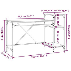 Helloshop26 Bureau table poste de travail meuble d'ordinateur informatique étude et étagères chêne sonoma 135 x 50 x 90cm bois ingénierie/fer brun 02_0023818 pas cher