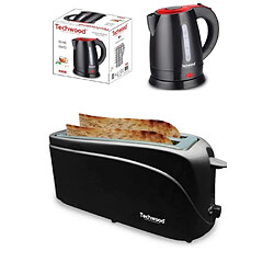 Techwood PACK DEJEUNER Bouilloire électrique Noire 1L 1600W + Grille-pain Baguettes Noir 2 Fentes 1300W