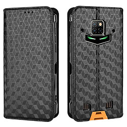 Etui en PU motif à losanges, fermeture automatique magnétique avec support, noir pour votre Doogee S88 Pro/S88 Plus