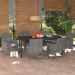 Maison Chic Ensemble à manger d'extérieur 7 pcs avec coussins,Salon de jardin,Mobilier de jardin Résine tressée Gris -GKD799366