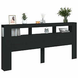 Maison Chic Tête de lit scandinave à LED,meuble de chambre noir 220x18,5x103,5 cm bois d'ingénierie -MN45162 pas cher