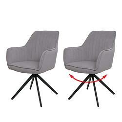 Decoshop26 Lot de 2 chaises de salle à manger avec accoudoirs siège rotatif en tissu gris clair cadre en acier noir 04_0007371