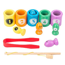 3 dans 1 Jeu de Pêche pour Enfants En Bois Jouets de Pêche Magnétique de Pêche Couleur de Tri Jeu Éducatif Jouets pour Garçons Filles 3 4 5 Ans