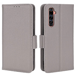 Etui en PU texture litchi, double fermeture magnétique avec support, gris pour votre Realme X50 Pro 5G/X50 Pro Player