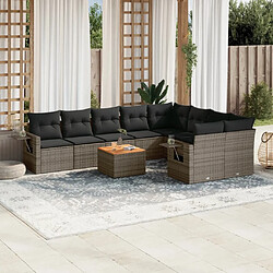 Maison Chic Salon de jardin avec coussins 10 pcs, Ensemble Tables et chaises de jardin, gris résine tressée -GKD281353