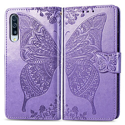 Wewoo Housse Coque Étui en cuir à rabat horizontal Butterfly Love Flowers gaufrage pour Galaxy A70avec porte-cartes et porte-cartesainsi que portefeuille et lanière violet clair