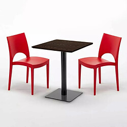 Avis Grand Soleil Table carrée 60x60 pied noir et plateau bois avec 2 chaises colorées Paris Kiss - Rouge