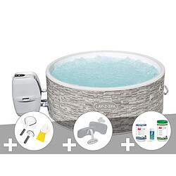 Kit spa gonflable Bestway Lay-Z-Spa Vancouver rond Airjet Plus 3/5 places + Kit traitement brome + 2 appuie-têtes + Kit de nettoyage