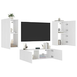 Maison Chic Lot de 3 Meuble TV muraux, Banc TV avec lumières LED pour salon, Meuble de rangement blanc -GKD42859