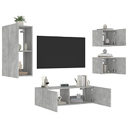 Maison Chic Lot de 4 Meuble TV muraux, Banc TV avec lumières LED pour salon, Meuble de rangement gris béton -GKD78102