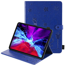 Etui en PU motif abeille et chat avec support bleu pour votre Apple iPad Air (2020)/iPad Pro 11 pouces (2021)/(2020)/(2018)