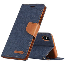 Wewoo CANVAS DIARY Étui en cuir à rabat horizontal texturé pour iPhone XS / X, avec support et logements pour cartes et porte-monnaie (bleu foncé)