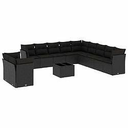 Maison Chic Salon de jardin 12 pcs avec coussins | Ensemble de Table et chaises | Mobilier d'Extérieur noir résine tressée -GKD32640