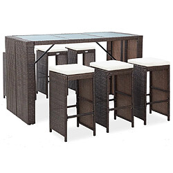 Maison Chic Ensemble de bar de jardin 7 pcs et coussins,Table + chaises + coussins d'extérieur Résine tressée Marron -GKD473416